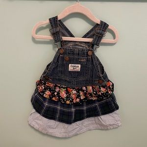 Oshkosh B'Gosh Vestback Tiered Floral Plaid Overall Dress